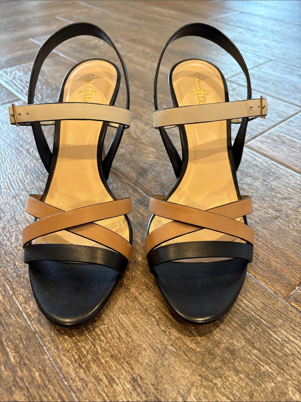 NWT Women's Cole Haan Strappy Multi-Color Leather Sandals - Black/Tan/Cream